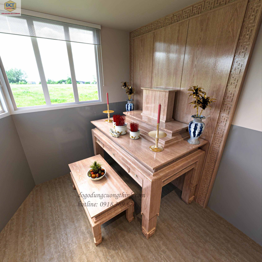 Mẫu phòng thờ gia tiên gỗ sồi  PT53 chất lượng giá tốt